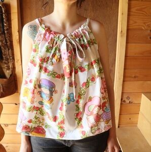 Upcycled Strawberry Shortcake Top With Ruffles And Bow L XL 2XL